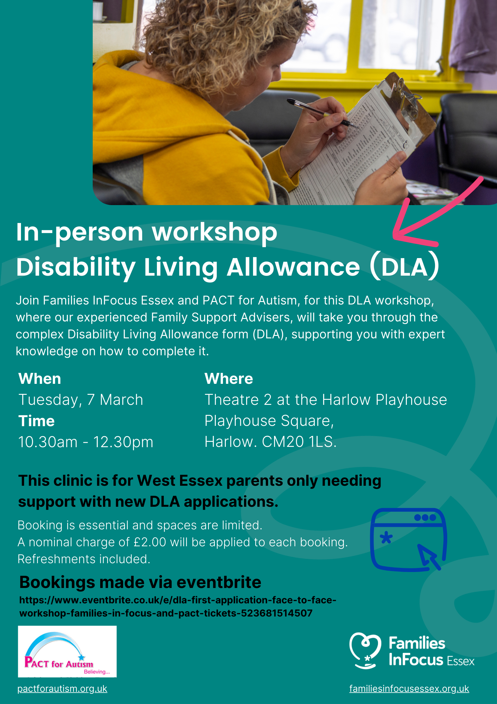 Woman in yellow hoodie, filling out a form on a clipboard.